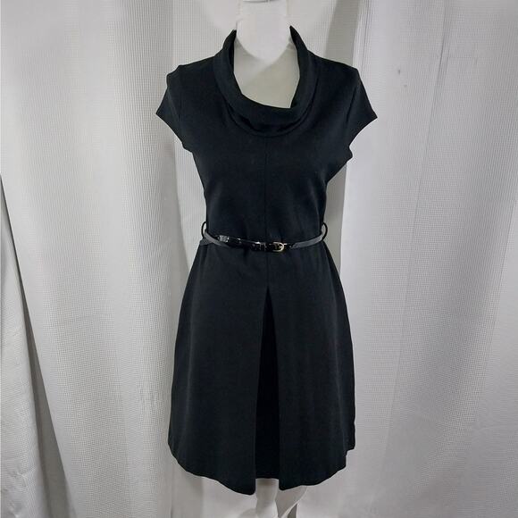 BANANA REPUBLIC! BLACK HEAVIER WEIGHT STRETCH, BELTED WAIST DRESS! SZ S - Picture 2 of 11